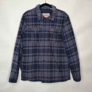 Levi's Lined Flannel Shirt Jacket L Plaid Button and Zip Front Shacket Western